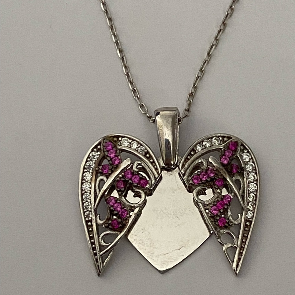 925 Silver dragonfly double heart initial necklace - Picture 1 of 4